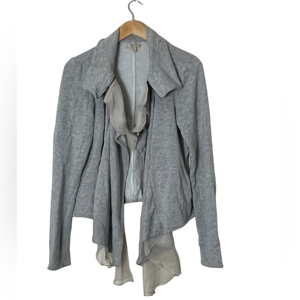 Bordeaux | Gray ruffles feminine open sweater cardigan size extra large